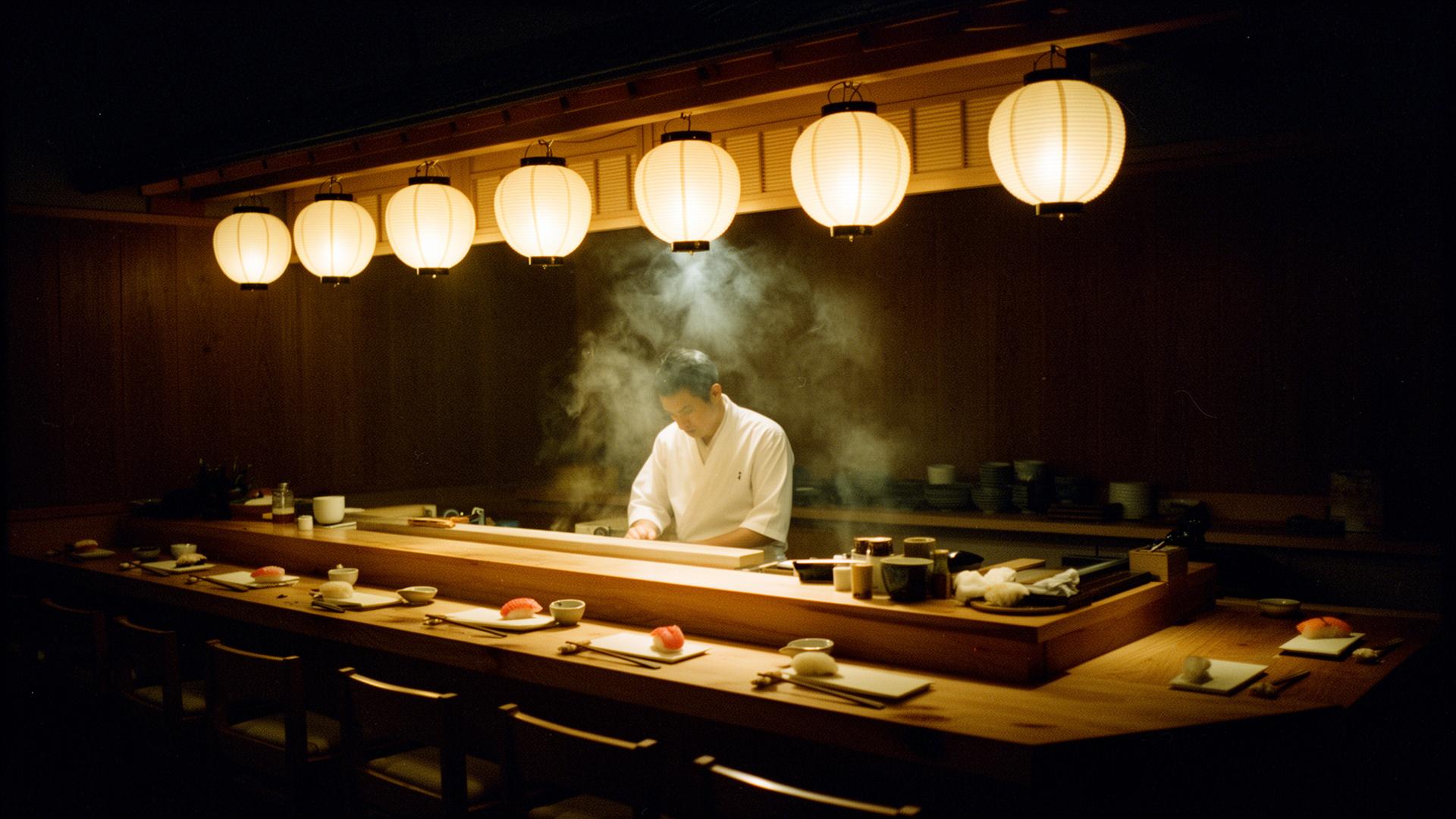 Sushi-Theke bei Nacht